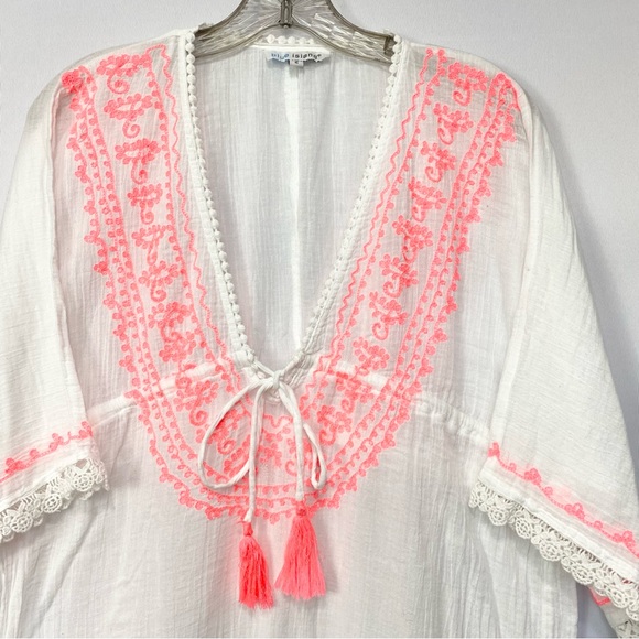 Blue Island-White V Neck Neon Embroidered CoverUp S - Picture 2 of 6